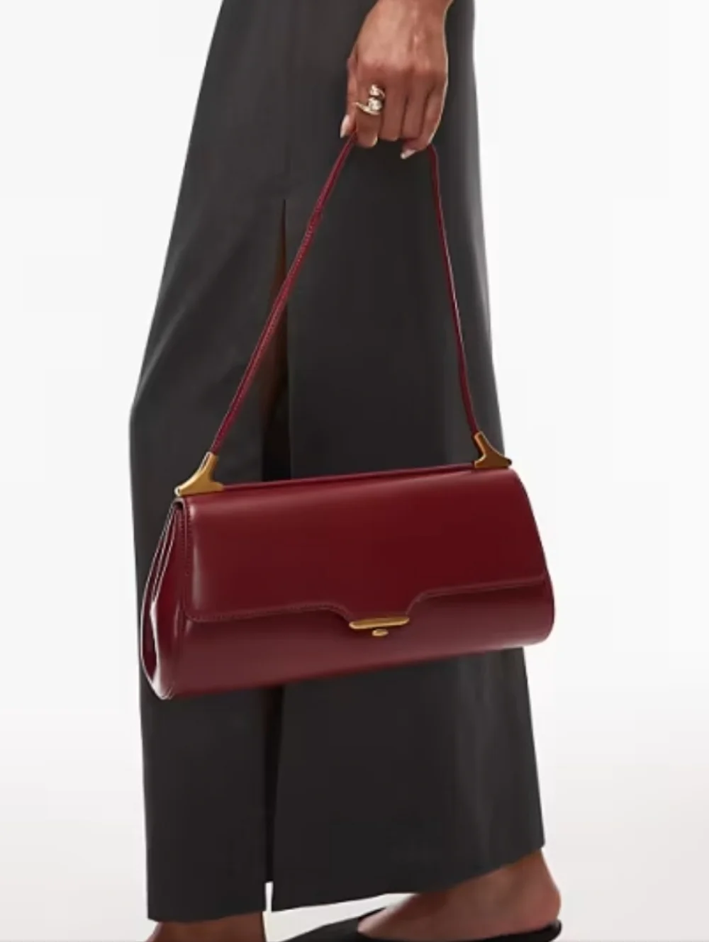 JW PEI ASOS Elegant Burgundy Baguette Shoulder Bag Designer Minimalist Women - Picture 1 of 9